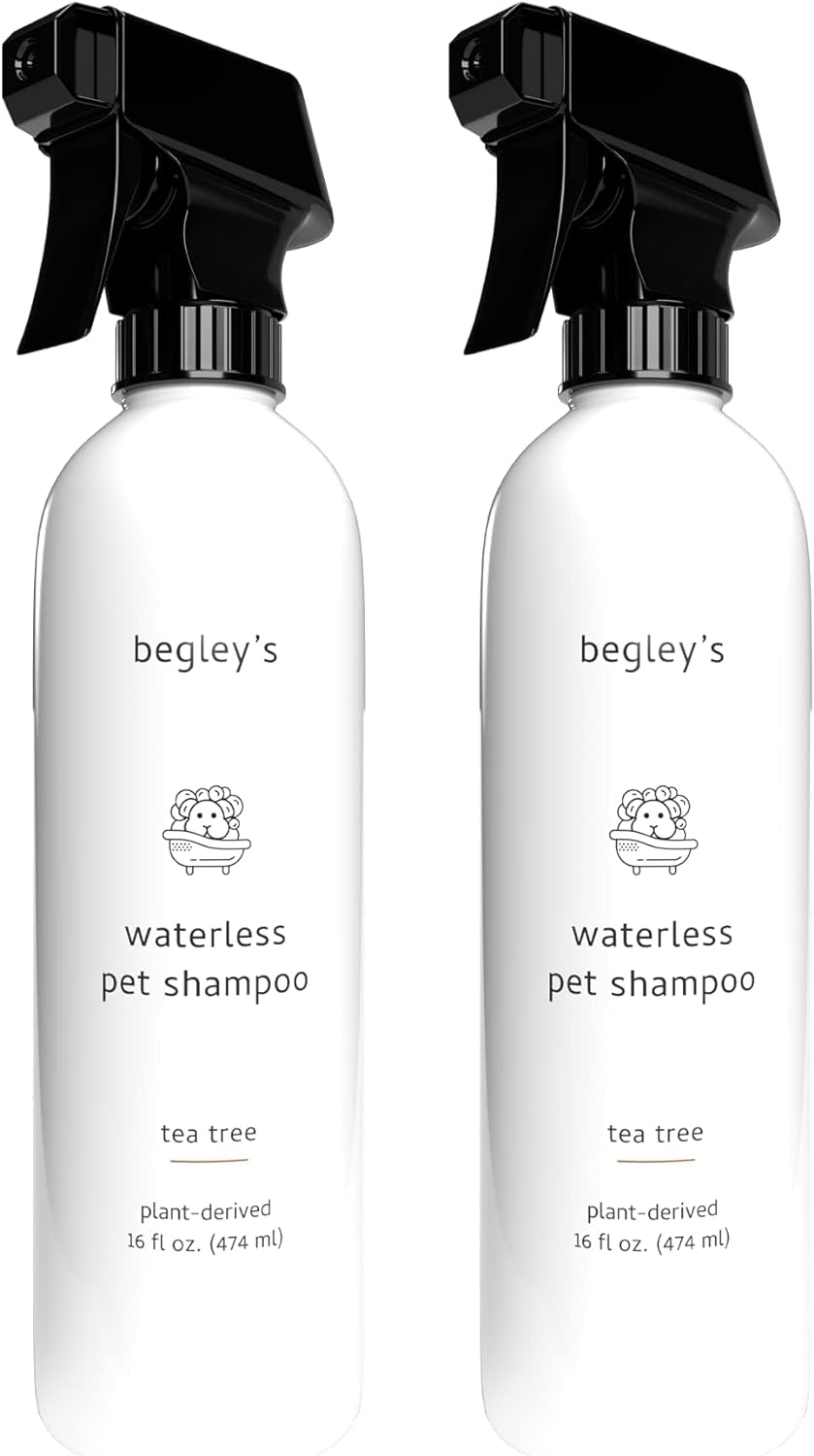 Begley’s Natural No Rinse Waterless Pet Shampoo, Bathless Cleaning, Deodorizing, and Odor Removal for a Shiny, Fresh Smelling Coat - Effective for Dogs, Puppies, and Cats - Fresh Tea Tree Scent