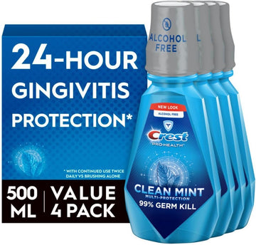 Crest Pro-Health Multi-Protection Mouthwash, Cpc Antigingivitis/Antiplaque Mouthwash, Clean Mint, 500 Ml (16.9 Fl Oz ), Pack Of 4