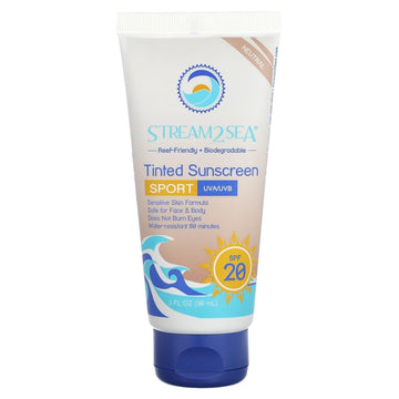 STREAM 2 SEA Tinted Sunscreen with SPF 20 All Natural, Biodegradable and Reef Safe, 3 Fl oz Travel Size Paraben Free Non Greasy and Moisturizing Sunscreen For Face, Body Protection Against UVA and UVB