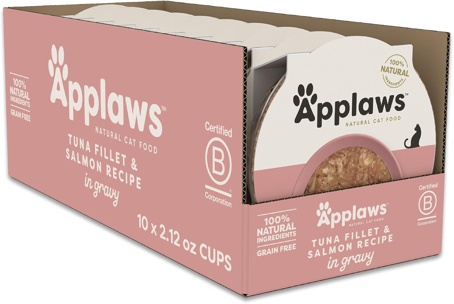 Applaws Natural Wet Cat Food In Gravy, Limited Ingredient Cat Food Cups, Grain-Free, Cat Food Pots, No Artificials, 100% Natural Ingredient Cat Food, Tuna Fillet In Gravy (10 X 2.12 Oz Cups)