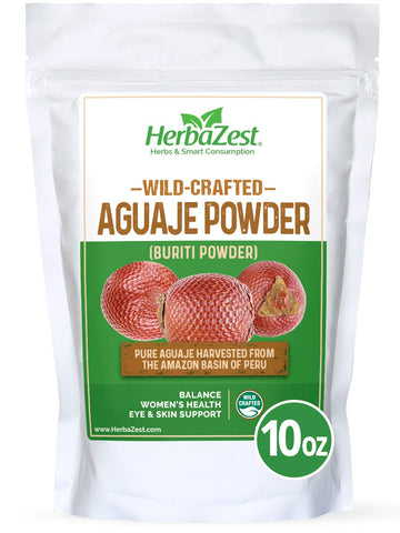 HerbaZest Aguaje Powder Superfood for Women - 10oz (283g) - Wild Crafted & 100% Pure - Vegan & Gluten Free - Perfect for Smoothies & Juices, Baked & Non-Baked Goods, Yogurt & Cereal, Ice Cream & More