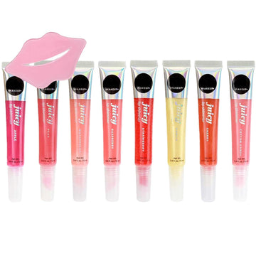 Juicy Lip Shimmer Lip Gloss Set Of 8 & Keychain Gifts For Aunts, Women, Girls, Teens, Moms