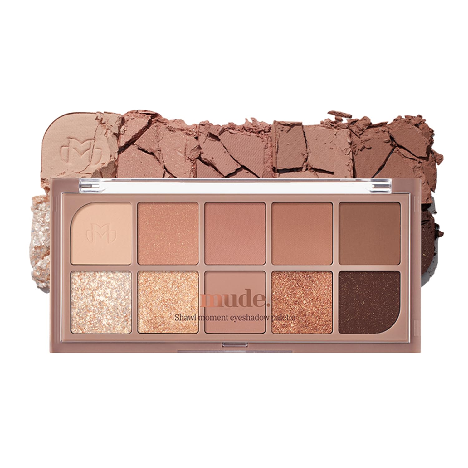 Mude Shawl Moment Eyeshadow Palette Matte Shimmering Glitter Layering 10 Shades Highly Pigmented Blendable Color With Soft Texture Korean Makeup Eye Palette K-Beauty