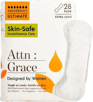 Attn: Grace Ultimate Incontinence Pads For Women (28-Pack) - Discreet High Absorbency Sensitive Skin Protection | Heavy Bladder Leaks Or Postpartum | 100% Breathable & Plant-Based