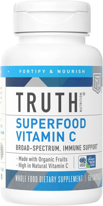 Organic Vitamin C Capsules - 100% Natural Vitamin C Non-GMO Supplement with Acerola Cherry, Amla, Rosehip and Camu Camu Extract, for Immune Support (60 Capsules)