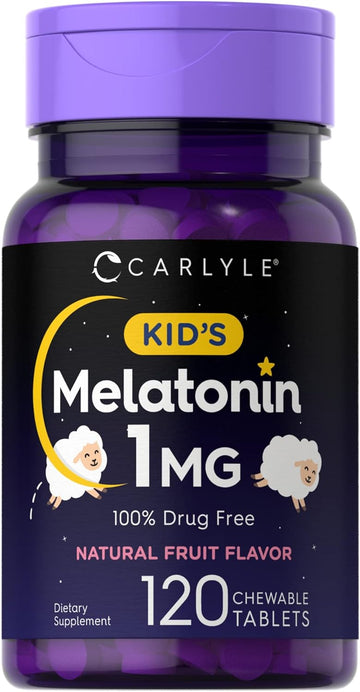 Carlyle Kids Melatonin 1mg | 120 Chewable Tablets | Fruit Flavor | Non-GMO, Gluten Free