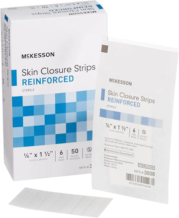 Mckesson Skin Closure Adhesive Strips, Reinforced Steri Strip For Wound Care, 1/4 In X 1 1/2 In, 200 Count