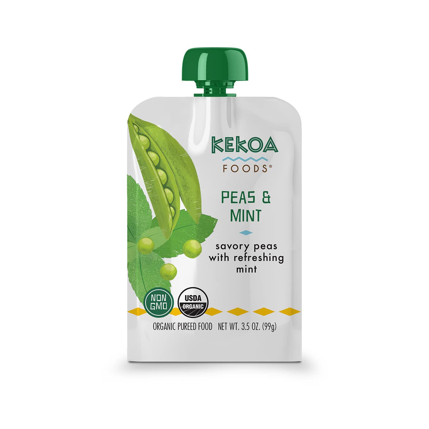 Kekoa Foods Peas & Mint Baby Food Purée | 100% Usda Certified-Organic Vegetarian Squeeze Pouch | Organic, Non-Gmo, Gluten-Free, Vegan | Fiber & Protein Boosting First Food For Babies | 3.5 Oz
