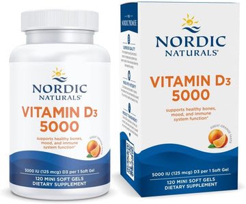 Nordic Naturals Vitamin D3 5000, Orange - 120 Mini Soft Gels - 5000 IU Vitamin D3 - Supports Healthy Bones, Mood & Immune System Function - Non-GMO - 120 Servings