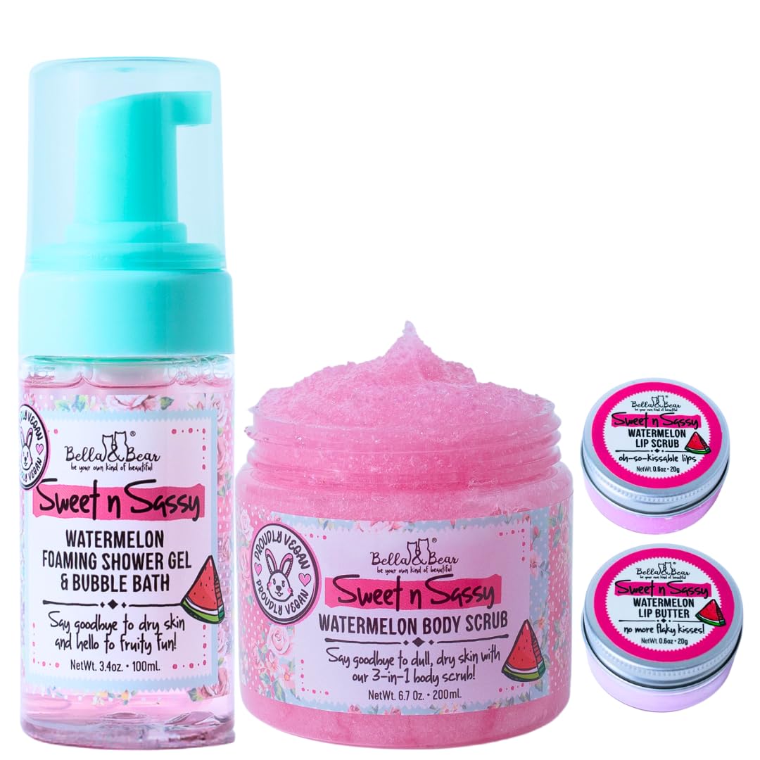 Bella & Bear Sweet 'N; Sassy Midi Bath & Body Gift Set With Foaming Shower Gel & Bubble Bath, Body Scrub & Lip Scrub And Lip Butter. Great Gifts For Women Birthdays, Girlfriends, Bridesmaids : Beauty & Personal Care