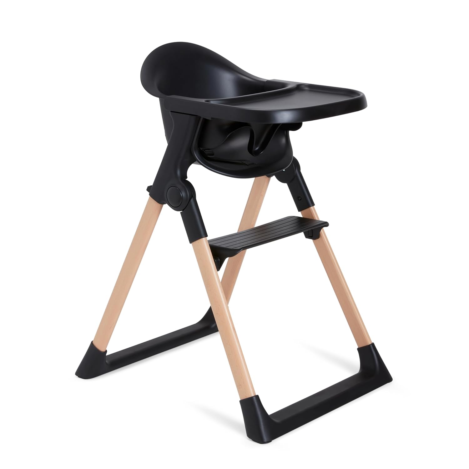 Munchkin® Float™ Foldable Baby And Toddler High Chair - Easy Clean, Compact And Lightweight, Great For Small Spaces, Black With Wooden Legs