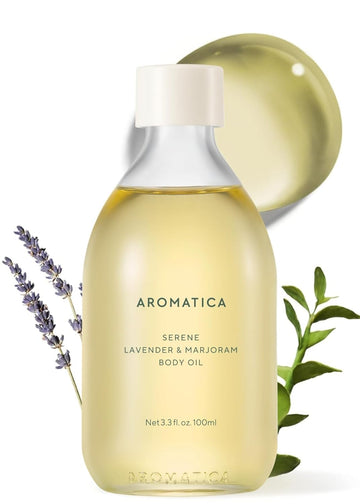 Aromatica Serene Body Oil Lavender & Marjoram Essential Oil, Aromatherapy Oils, Scented Body Oil, After Shower Natural Oil For Women, Non-Greasy Body Serum, Body Moisturizer For Dry Skin 3.38 Fl. Oz