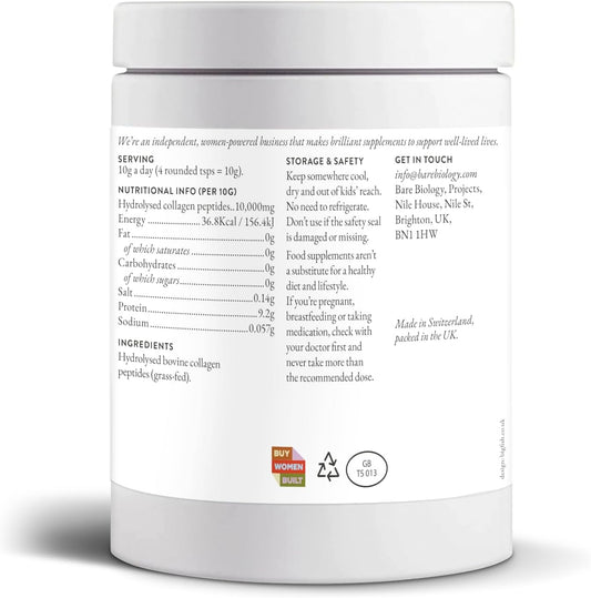 Bare Biology Fundamental Bovine Collagen Powder – Made In Switzerland – 10,000Mg Pure, Grass-Fed Collagen Per 10G Serving – Type I & Iii Hydrolysed Peptides – Supports Skin, Hair, Nails, Joints & Bone