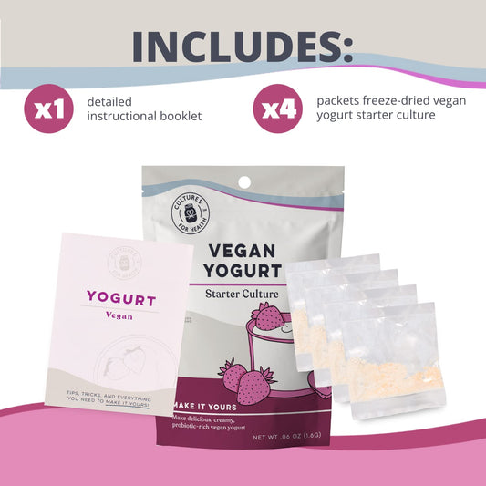Cultures for Health Vegan Yogurt Starter Culture | 4 Packets Direct-Set Active Cultures | DIY Dairy Free Yogurt from Soy Milk, Oat Milk & Other Plant Based Milk | Vegan Probiotic Yogurt for Gut Health