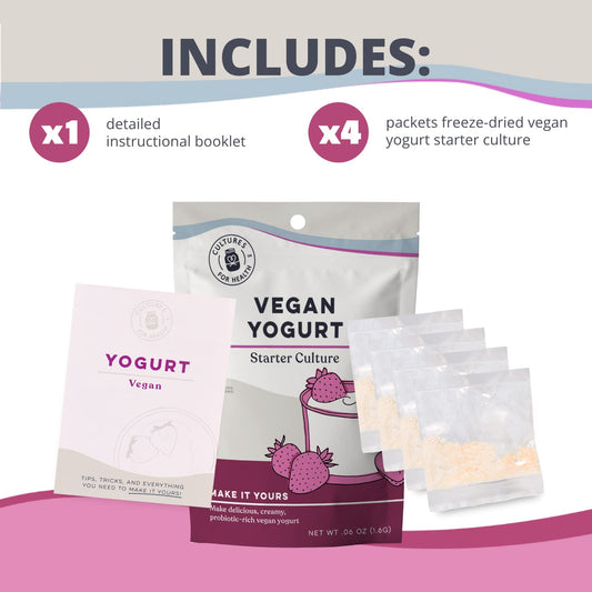 Cultures For Health Vegan Yogurt Starter Culture | 4 Packets Direct-Set Active Cultures | Diy Dairy Free Yogurt From Soy Milk, Oat Milk & Other Plant Based Milk | Vegan Probiotic Yogurt For Gut Health