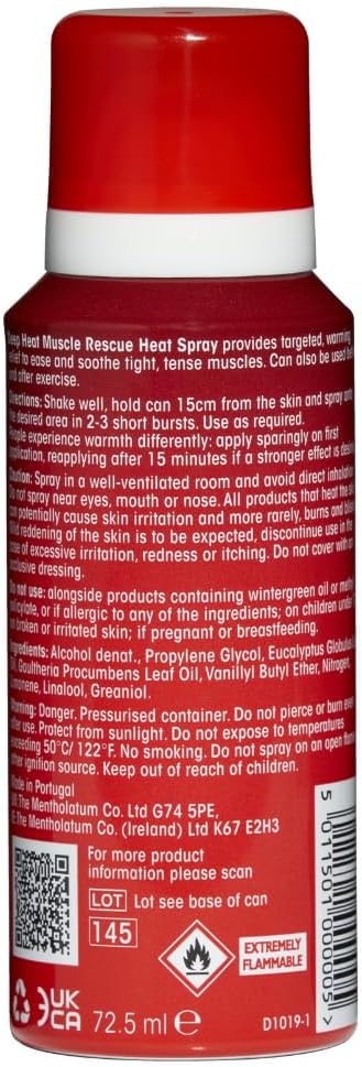 Deep Heat Muscle Rescue Heat Spray, Fast Acting, Soothing Relief, 72.5 Ml (Pack Of 1)