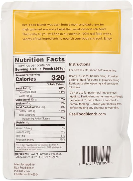 Real Food Blends Turkey, Sweet Potatoes & Peaches - Pureed Food Meals For Tube Feeding With Protein, Vegetables & Fruits - 320 Calories For Lunch & Dinner - 9.4 Oz (Pack Of 12)