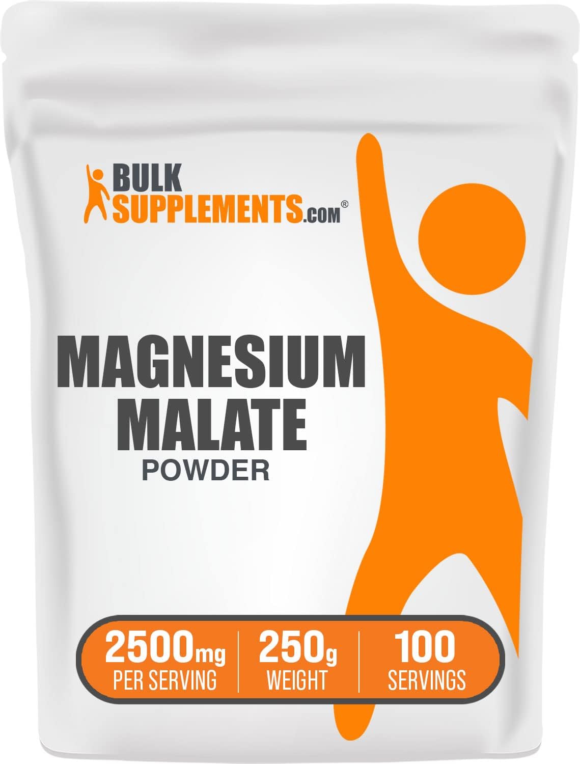 BulkSupplements.com Magnesium Malate Powder - Magnesium Supplement, Magnesium Malate 300mg - Pure & Gluten Free, 2500mg (300mg Magnesium) per Serving, 250g (8.8 oz) (Pack of 1)