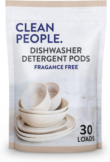 Clean People Dishwasher Pods - Cuts Grease & Rinses Sparkling Clean - Residue-Free - Phosphate Free Dishwashing Pods - Fragrance Free, 30 Pack