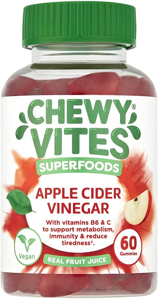 Chewy Vites Superfoods Apple Cider Vinegar Gummies, 60 Vitamin Gummies, 500 Mg Apple Cider Vinegar, Vitamin C, Real Fruit Juice, 1 Month Supply, Vegan, Delicious Flavour