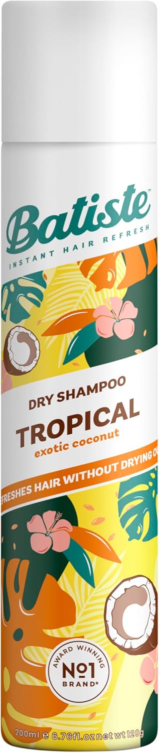 Batiste Dry Shampoo In Tropical 200Ml, Coconut & Floral Fragrance, No Rinse Spray To Refresh Hair In Between Washes