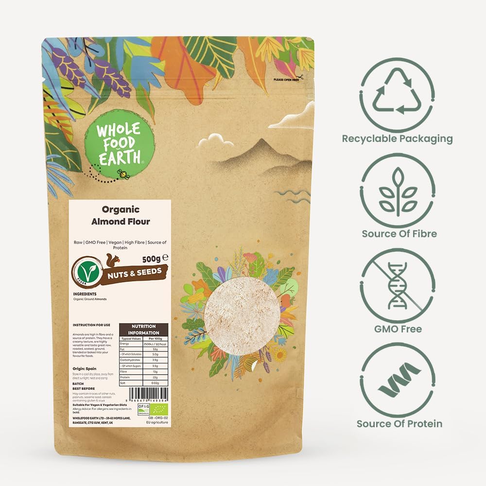 Wholefood Earth Organic Ground Almonds – 100G | Raw | Gmo Free | Vegan | High Fibre | Source Of Protein | Certified Organic