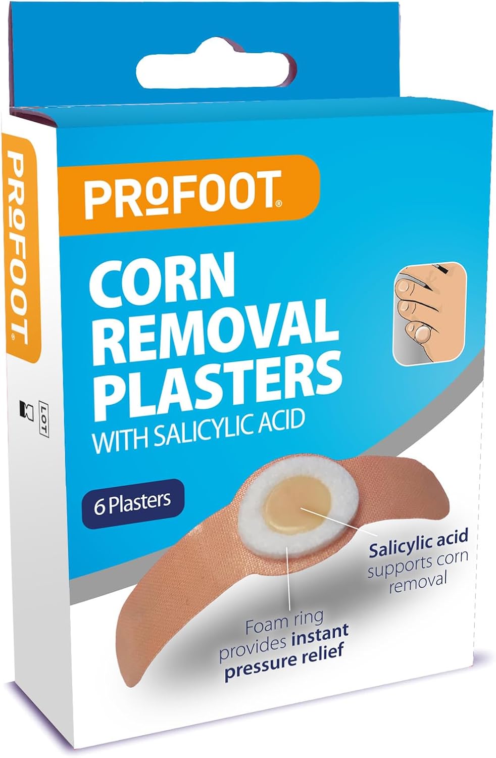 Profoot Corn Removal Plasters - 6 Adhesive Plasters Containing Salicylic Acid - Effectively Removes Corns And Calluses - Pain Relief, 12 Count