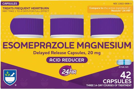 Rite Aid Acid Reducer Esomeprazole Magnesium, 20 mg, 42 Count and Antacid Chewable Tablets Assorted Fruit Flavors, 160 Count - Digestive Health Bundle