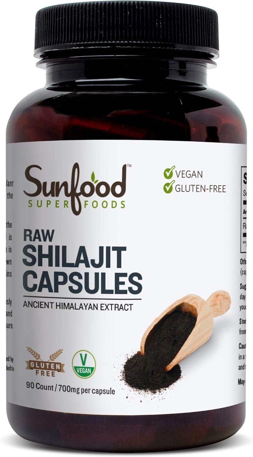 Sunfood Superfoods Shilajit Capsules - Pure Shilajit Resin For Women & Men, Ancient Himalayan Extract With Fulvic Acid, Minerals, Shilajit Powder Pills - 90 Capsules