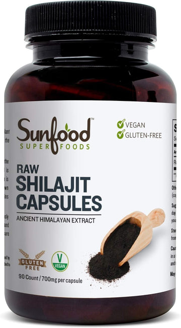 Sunfood Superfoods Shilajit Capsules - Pure Shilajit Resin For Women & Men, Ancient Himalayan Extract With Fulvic Acid, Minerals, Shilajit Powder Pills - 90 Capsules