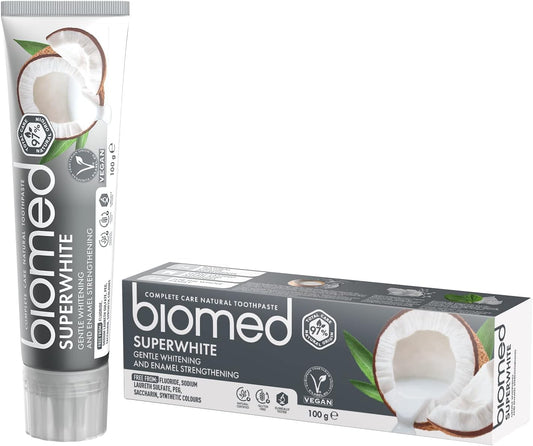Biomed Superwhite 97% Natural Whitening Toothpaste | Enamel Strengthening | Coconut Flavour, Vegan, Sles Free 6X100G