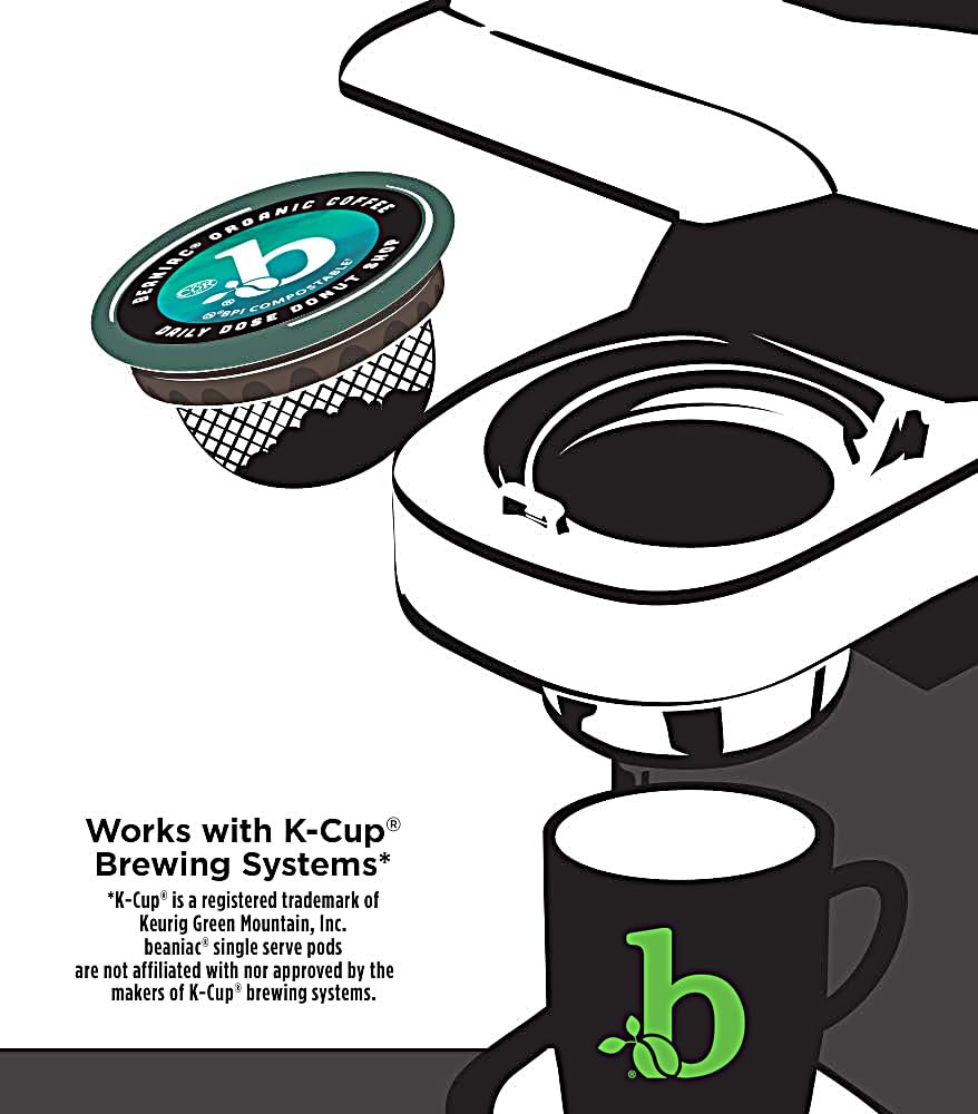 Beaniac Organic Daily Dose Donut Shop, Light Roast, Single Serve Compostable K Cup Coffee Pods, Organic Arabica Coffee, Keurig Brewer Compatible, 72 Count