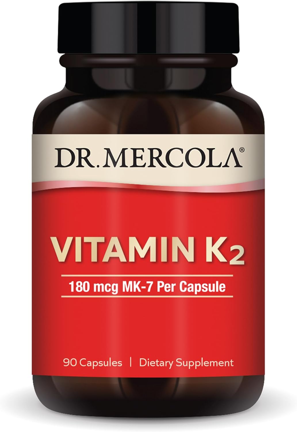 Dr. Mercola Vitamin K2, 90 Servings (90 Capsules), 180 mcg MK-7 Per Capsule, Dietary Supplement, Promotes Healthy Arterial Function, Non-GMO