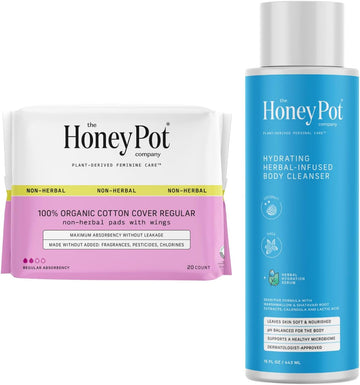 The Honey Pot Company - Non-Herbal Regular Pads & Coconut Shea Body Cleanser Bundle - Sanitary Pads For Women - Hydrating Body Wash To Moisturize & Cleanse Skin - Feminine Care - Fsa & Hsa Eligible