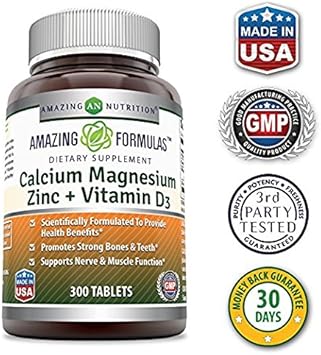 Amazing Formulas Calcium Magnesium Zinc + D3 Supplement | 150 Tablets | Non-Gmo | Gluten-Free | Made In Usa