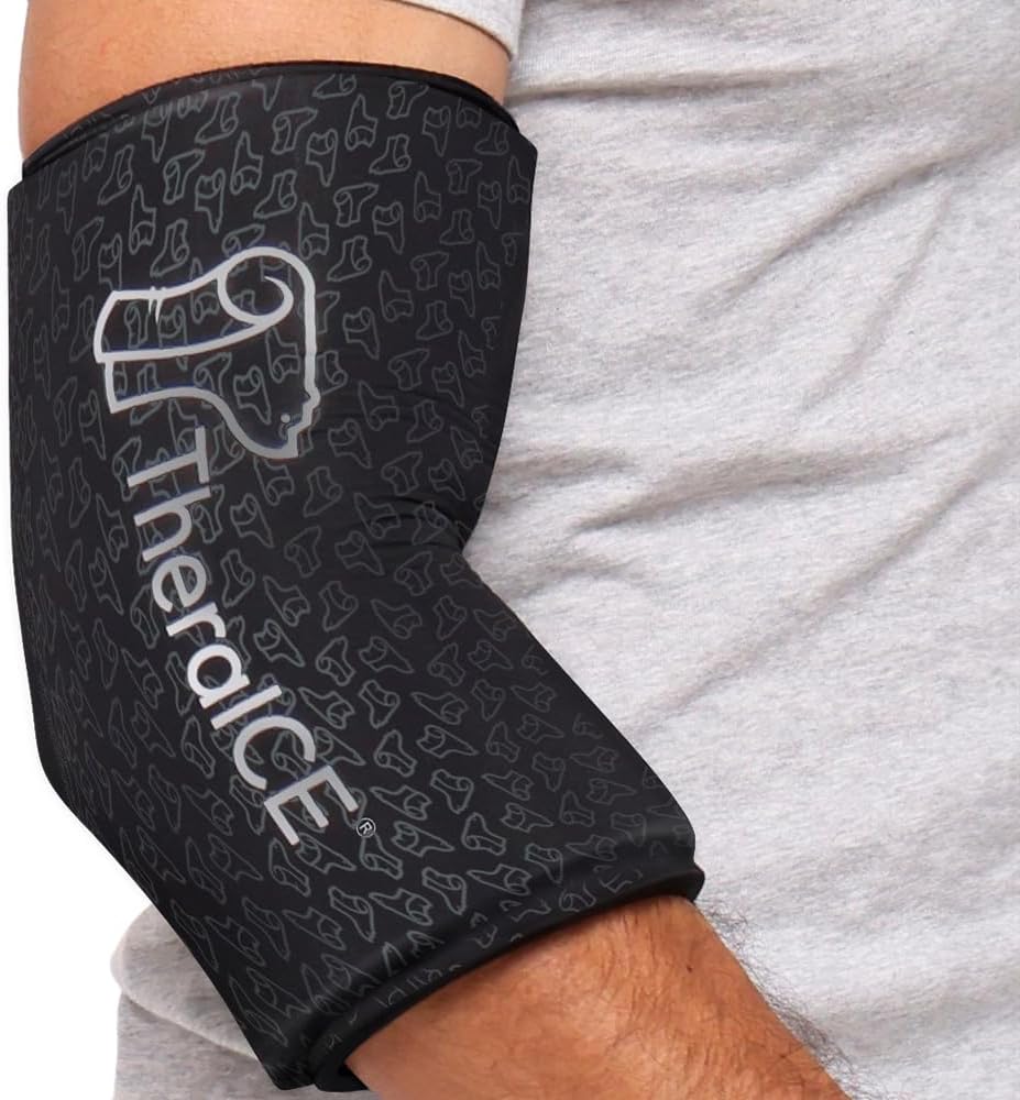 Theraice Elbow Ice Pack Pro Compression Sleeve, Reusable Gel Cold Packs Brace For Knee, Shin Splints, Calf Strain, Flexible Cold Wrap Recovery, Focuszone Technology For Extra Cooling & Pressure (S)