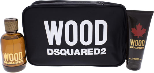 Wood By Dsquared2 For Men - 3 Pc Gift Set 3.4Oz Edt Spray, 3.4Oz Bath And Shower Gel, Pouch,I0095082
