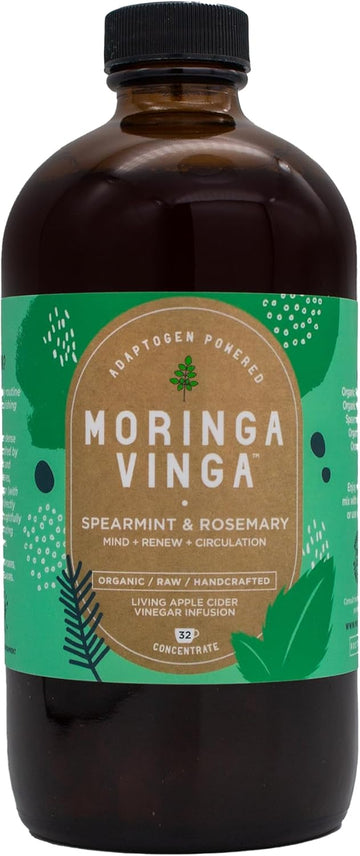 Vinga Organic Spearmint & Rosemary Infusion W/Moringa & Apple Cider Vinegar (With Mother) - Brain Focus, Memory, Hormone Balance, Digestive Support & Anti-Aging Herbal Tonic - 16 Oz