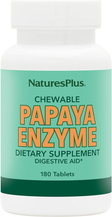 Natures Plus Papaya Enzyme - 6 Mg Papain - All Natural Digestive Aid Supplement, Contains Amylase & Protease - 180 Chewable Tablets (180 Servings)