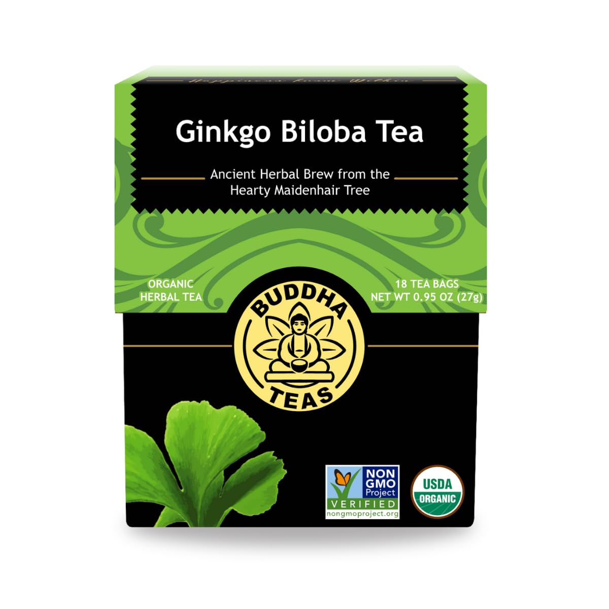 Buddha Teas - Organic Ginkgo Biloba Tea - Herbal Tea - For Health & Wellbeing - With Antioxidants & Minerals - Clean Ingredients - Caffeine Free - Ou Kosher & Non-Gmo - 18 Tea Bags (Pack Of 1)