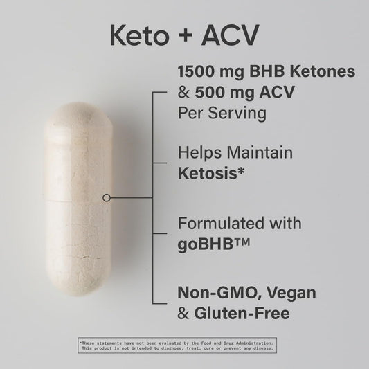 Sports Research® Keto Plus Acv Capsules - Diet Support With 500Mg Of Apple Cider Vinegar & 1500Mg Gobhb® Exogenous Ketones - Gluten Free & Keto Certified - 120 Veggie Capsules