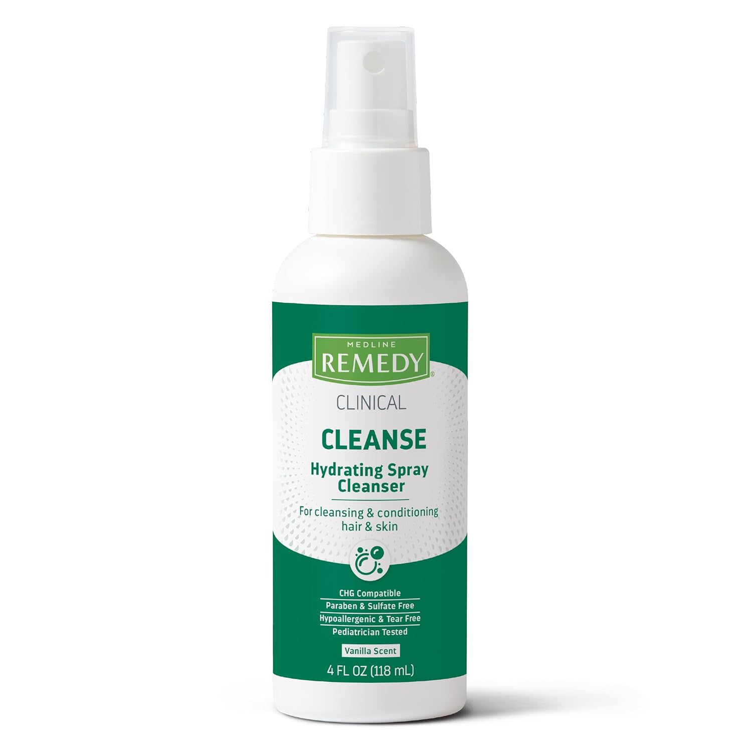 Medline Remedy Clinical No-Rinse Spray Cleanser (4 fl oz), 24 Count, Vanilla Scent, For Skin and Hair, Adults, Children, Body Wash, Sulfate Free, Incontinence, Bedside Cleaning