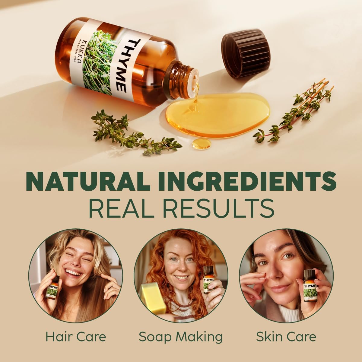 Kukka Thyme Essential Oil - 100% Pure Natural Thyme Oil for Hair, Skin, Diffuser, DIY & Soap Making - Premium Quality Thyme Oil Essential Oil, Fresh Herbaceous Scent (0.34 Fl Oz) : Health & Household