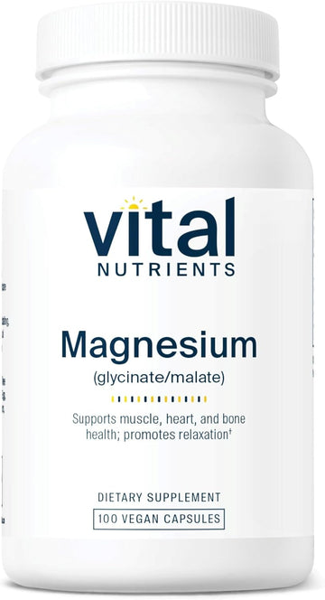 Vital Nutrients Magnesium Glycinate + Malate | 120Mg Vegan Magnesium Supplement For Women And Men | Muscle, Heart, Bone Support* | Promotes Relaxation | Gluten, Dairy And Soy Free | 100 Capsules