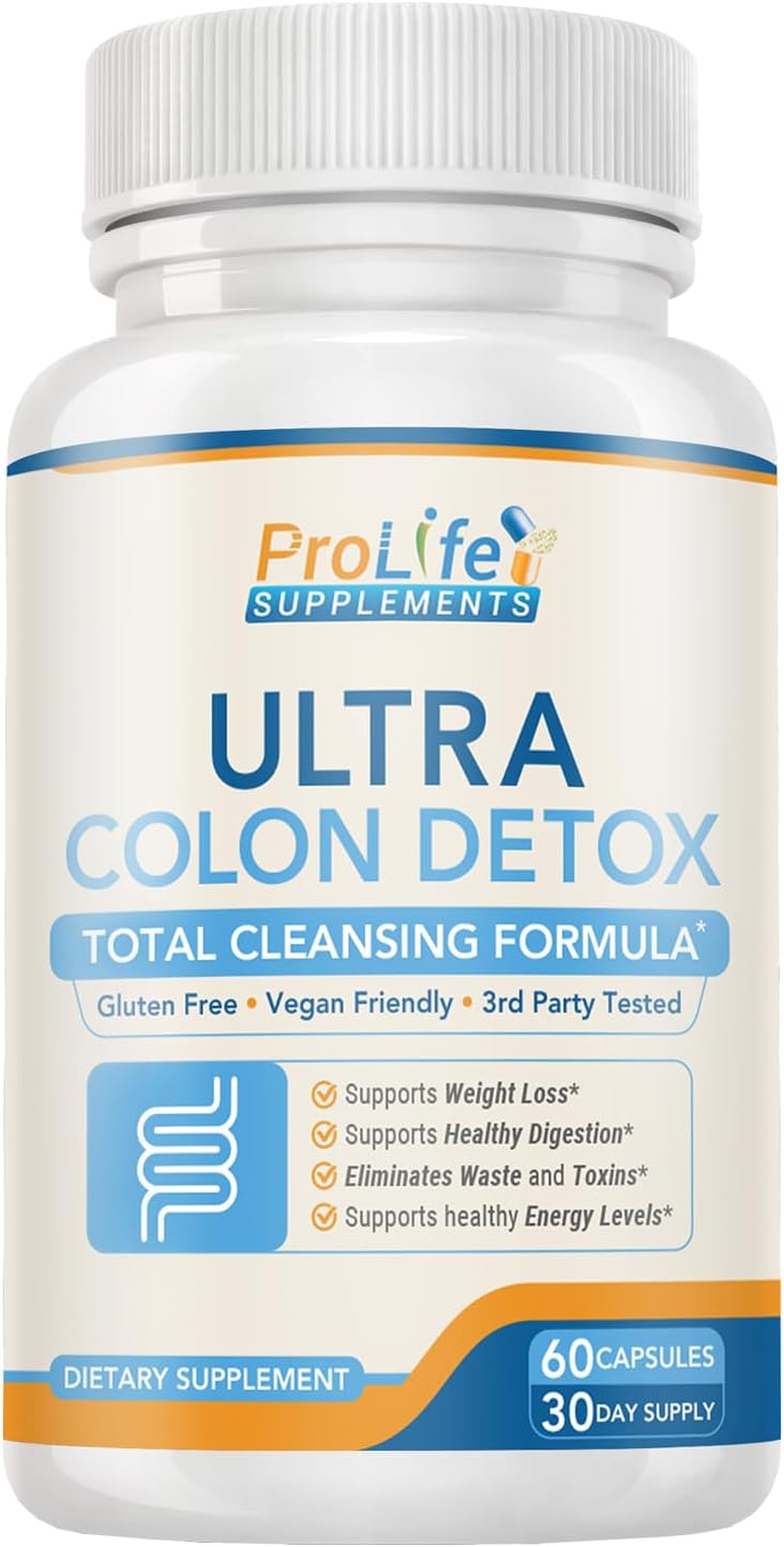 PROLIFE SUPPLEMENTS Natural Colon Cleanse & Detox Formula, Supports Healthy Bowel Movements, Weight Loss, Reduce Bloating & Boost Energy, Powerful Cleanse with Probiotics and Fiber, 60 Count