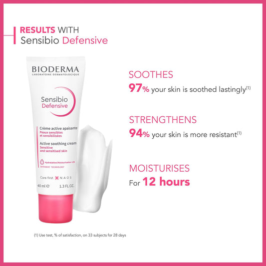 Bioderma Sensibio Defensive - Soothing & Protective Light Face Cream For Sensitive & Dry Skin, Moisturiser Enriched With Vitamin E & Glycerin, 40Ml