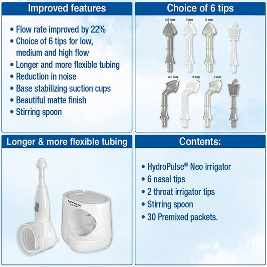 Neilmed Hydropulse Neo. Multi-Speed Electric Pulsating Nasal Sinus Irrigation System With 30 Sinus Rinse Premixed Packets