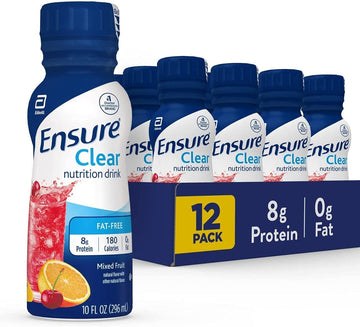 Ensure Clear Nutrition Liquid Drink, 0G Fat, 8G Of Protein, Mixed Fruit, 10 Fl Oz (Pack Of 12)