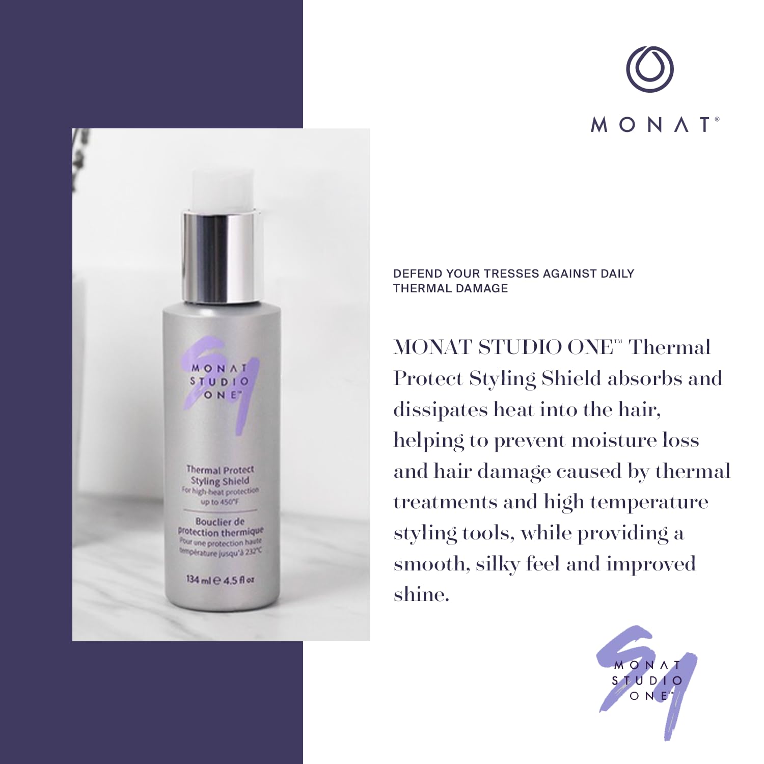 MONAT Studio One Thermal Protect Styling Shield - Heat Protectant for Hair Styling Products. Thermal Protection for Hair From Extreme Heat of Straightening Hair Products - Net Wt. 134 ml / 4.5 fl oz : Beauty & Personal Care