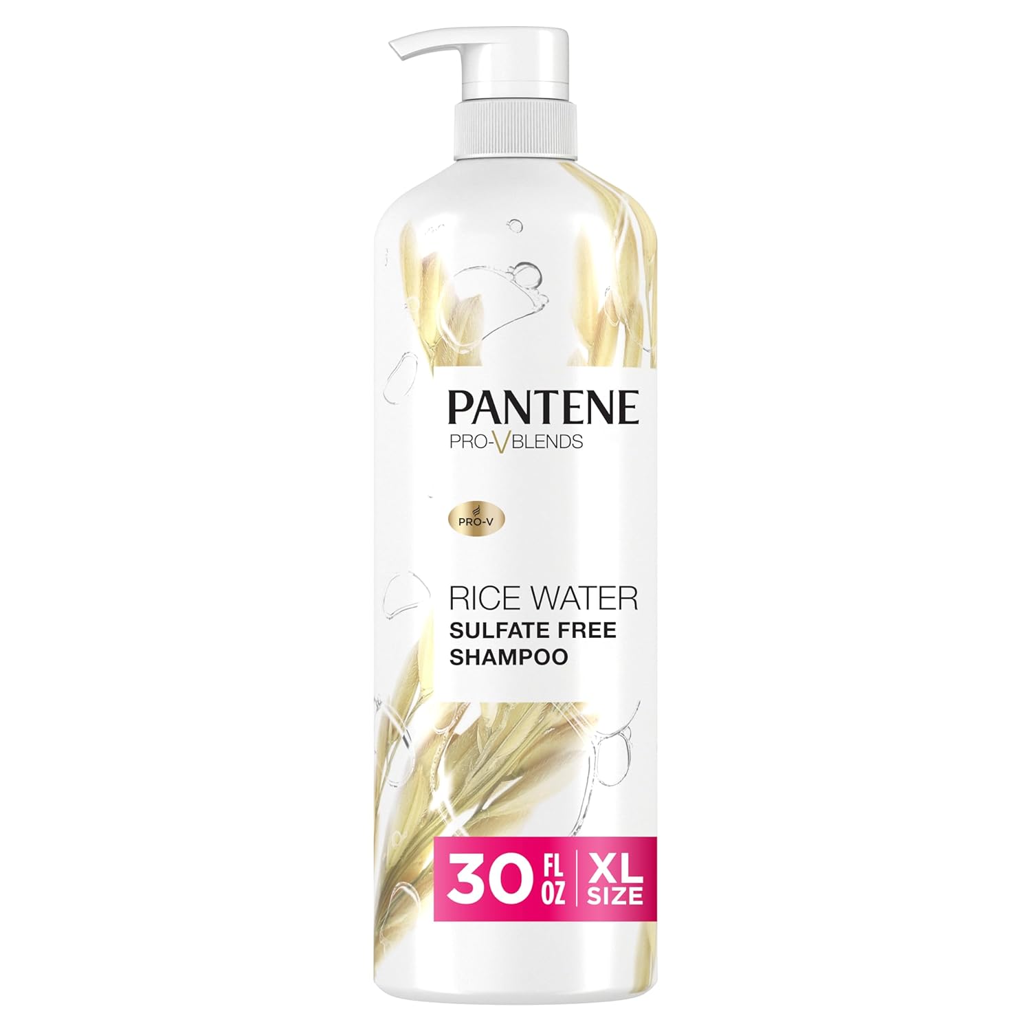 Pantene Sulfate Free Shampoo With Rice Water, Protects Natural Hair Growth, Volumizing, For Women, Nutrient Infused With Vitamin B5, Safe For Color Treated Hair, Pro-V Blends, 30.0 Oz